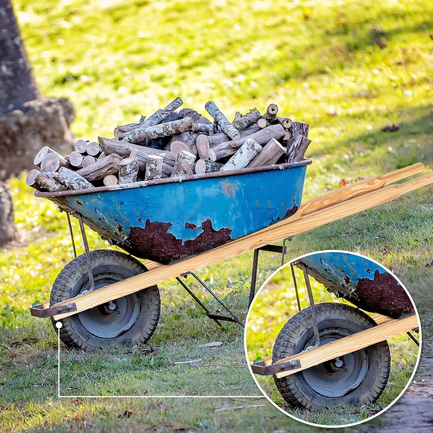 Heavy Duty Wood Wheelbarrow Handles �C 59'' Replacement Kit with 2 Wedges, Pre-Drilled Holes Seal Coat - Image 6