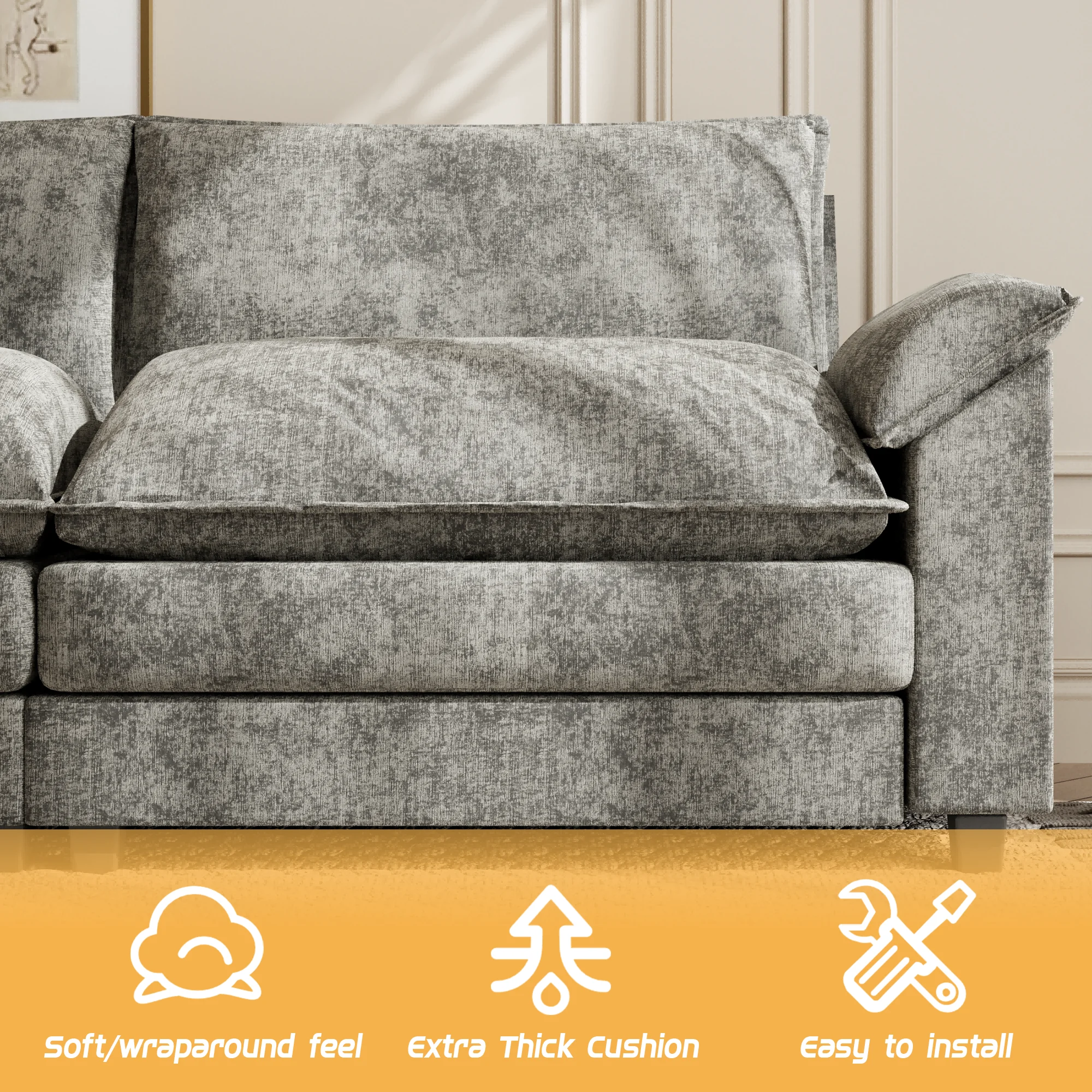Sectional Sofa 3-seat L-shaped Sofa with reversible toffee chair Movable Footrest Sofa,Gray(Gray) - Image 6