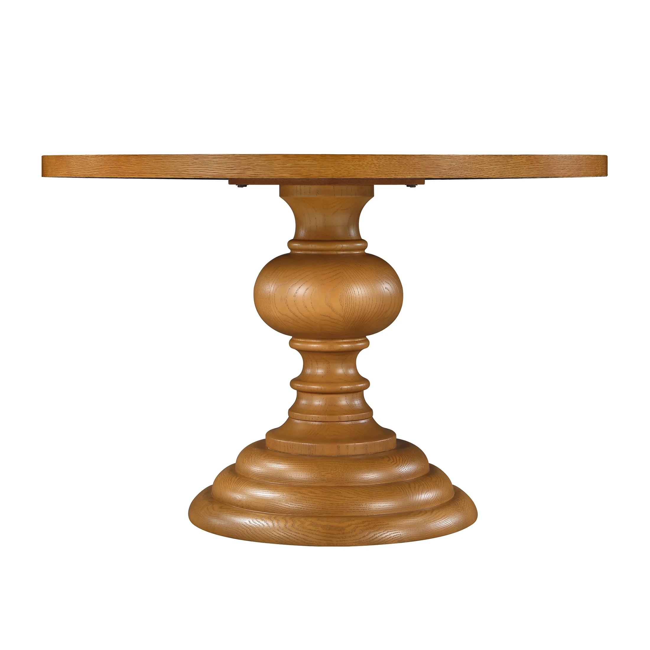 Perry Round Dining Table with Warm Brown Finish and Pedestal Base - Image 4