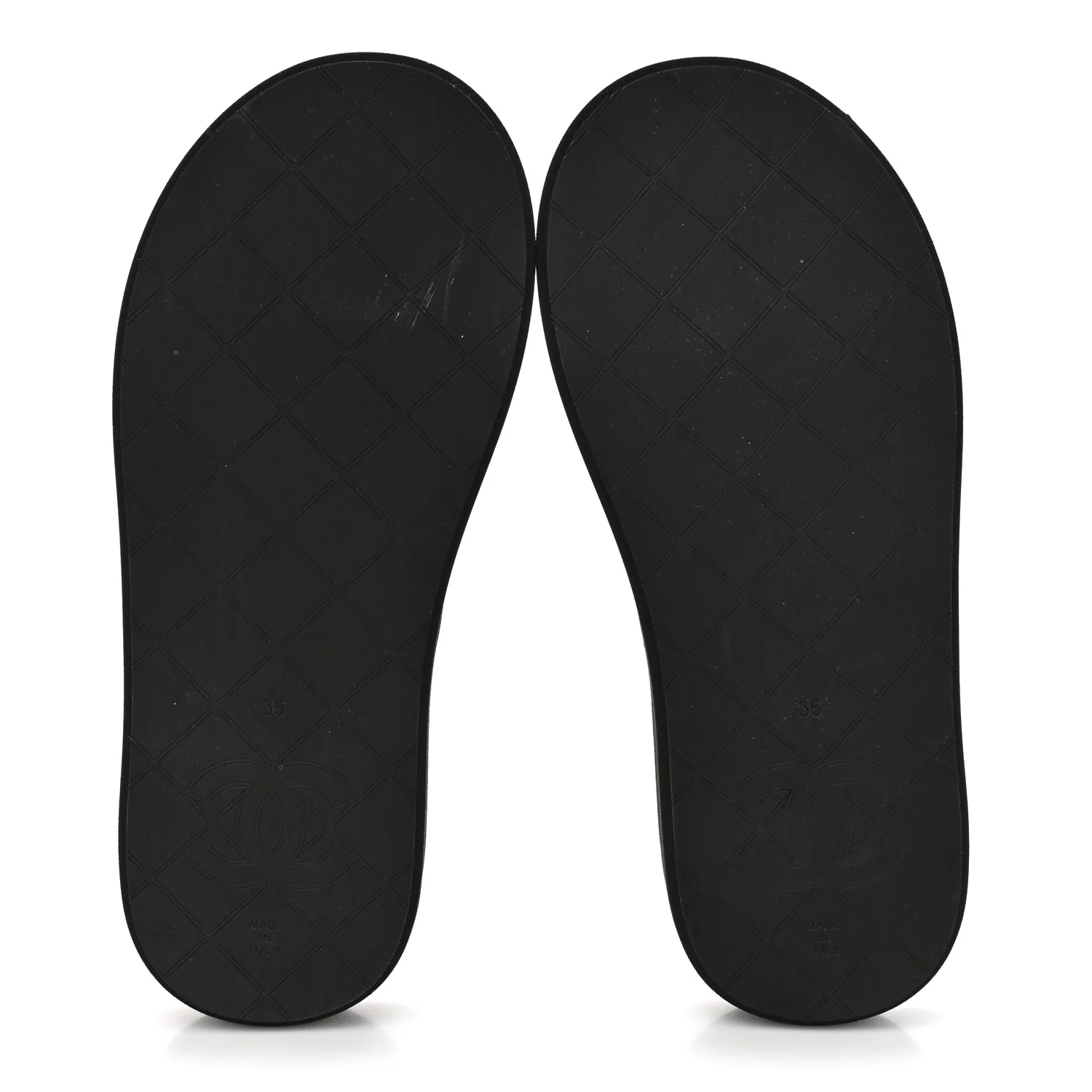 Lambskin Quilted Padded Charms Thong Sandals 36 Black