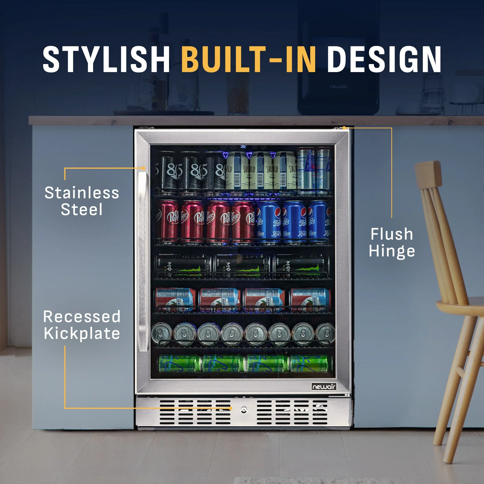 Newair 177-Can Built-In Beverage Fridge in Stainless Steel - 24