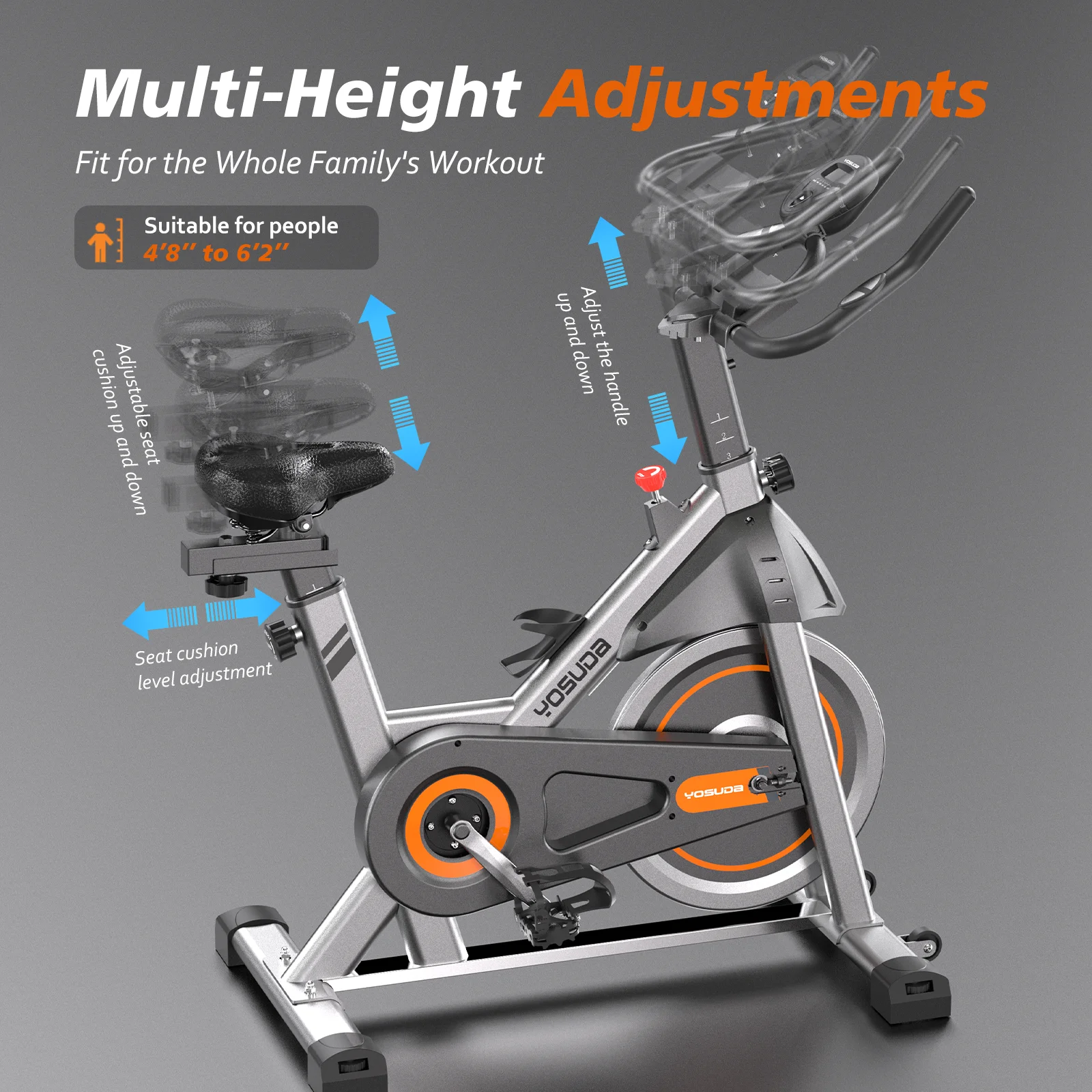 Indoor Cycling Bike, 330 lbs Capacity, Comfort Seat, LCD Monitor(ysd002-Friction) - Image 5