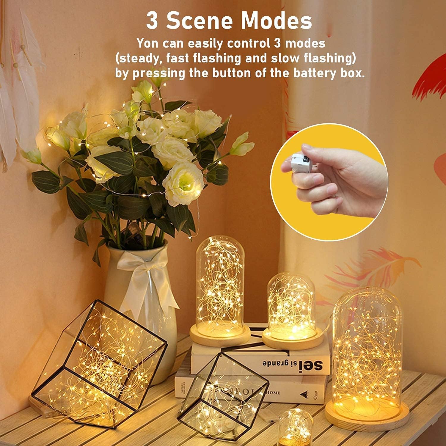 24 Pack Fairy Lights Battery Operated [3 Modes] 7ft 20 LED Mini Twinkle String Lights Waterproof Silver Wire Firefly Starry Lights for Wedding Party Mason Jars Christmas Decorations, Warm White