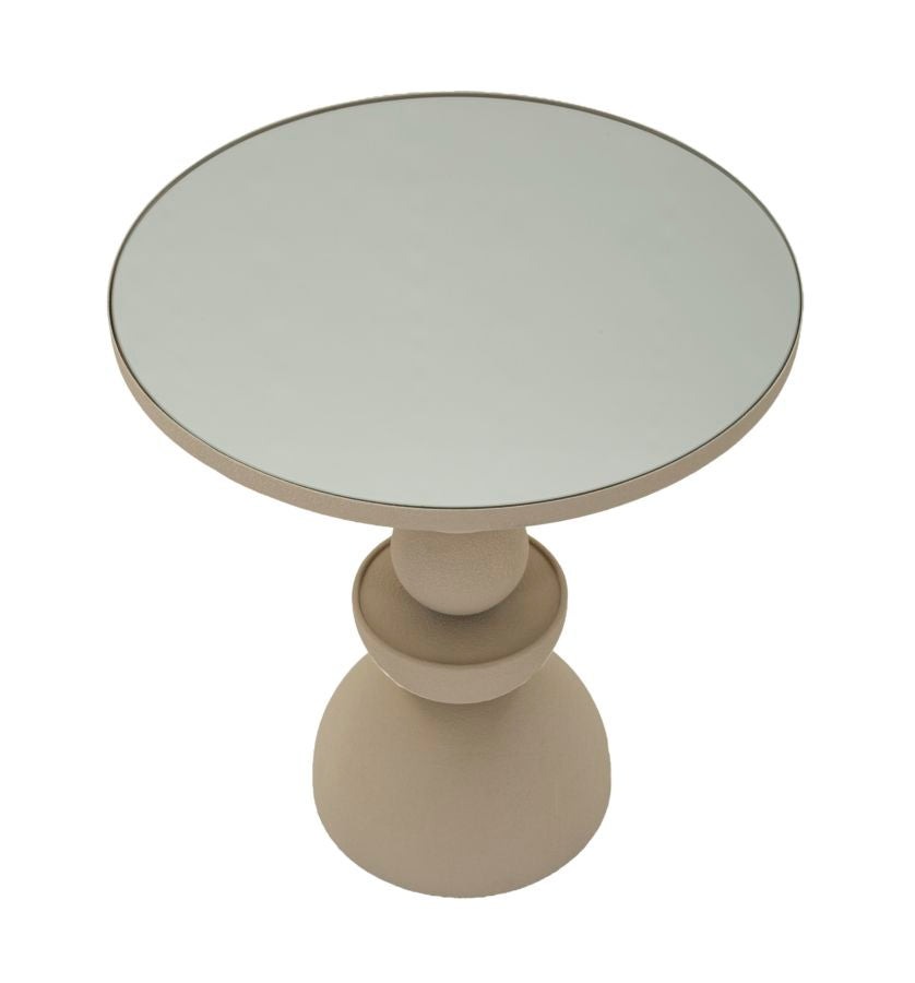 Crèmekleurige metalen salontafel en spiegel cm ø 45x49,5