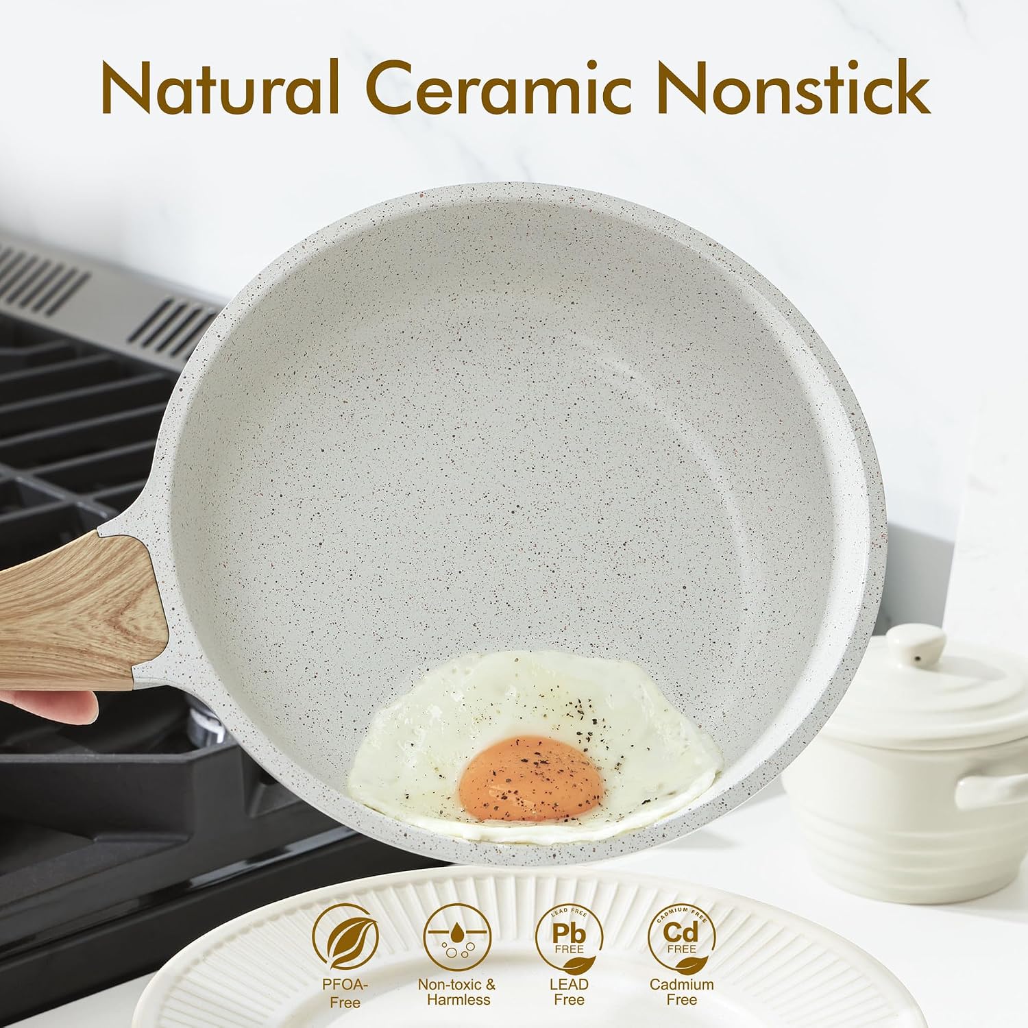 SENSARTE Nonstick Ceramic Frying Pan Skillet, 8 Inch Omelet Pan, Healthy Non Toxic Chef Pan, Induction Compatible Egg Pan with Heat Resistant Handle, PFAS-Free, White