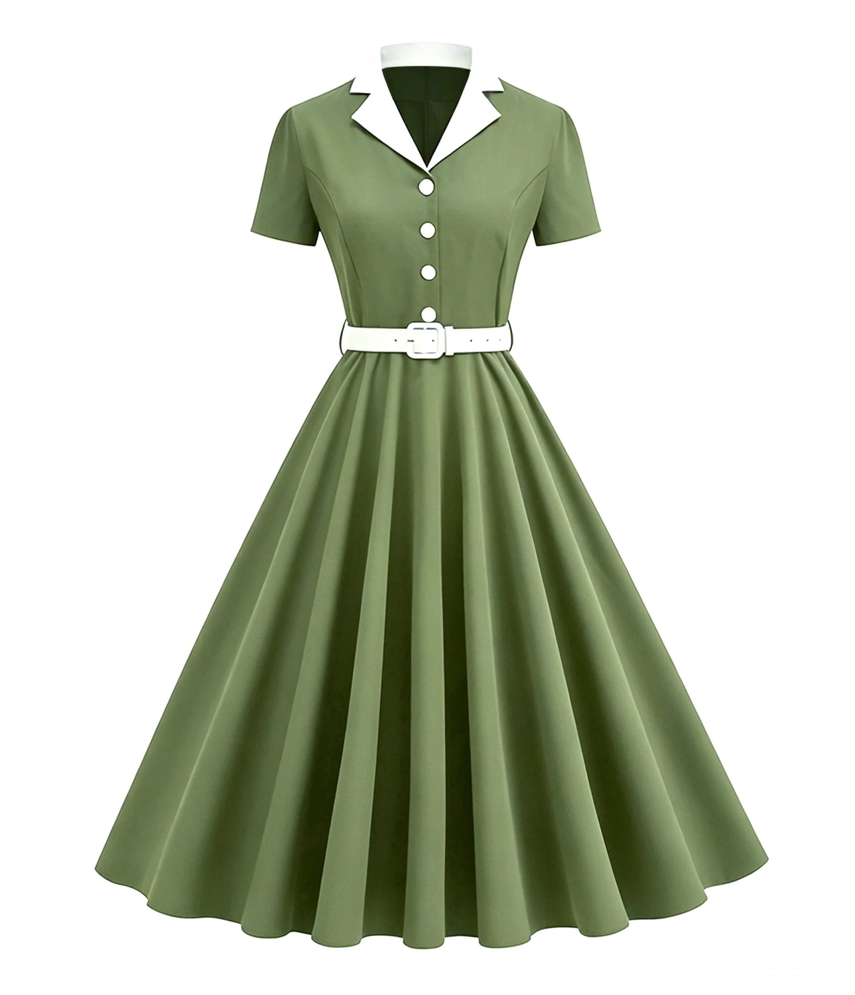 Olive Green Collared Shirtdress