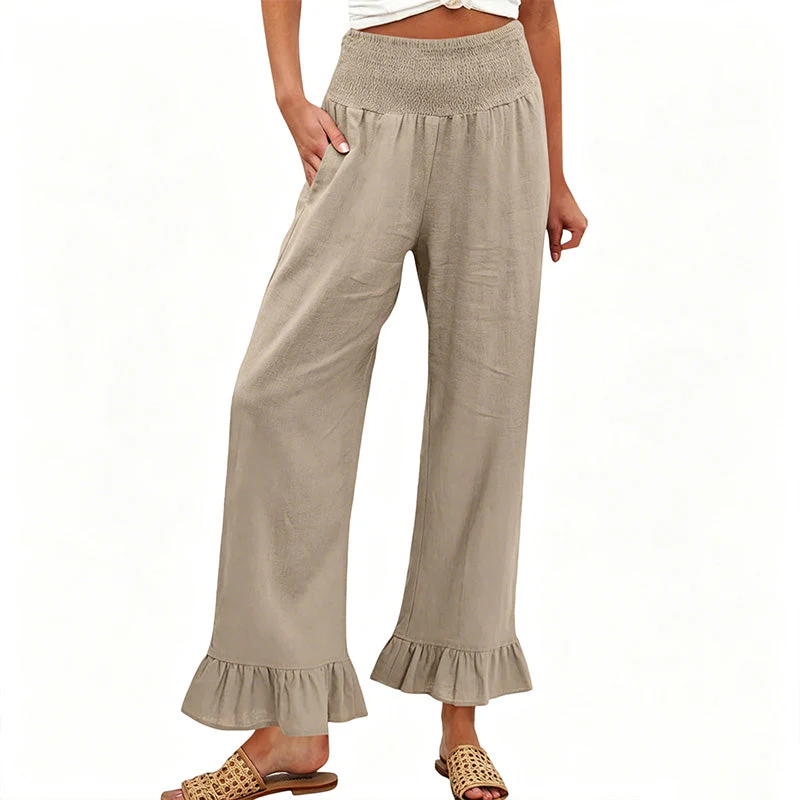 Pantalon large bohème avec ourlet à volants