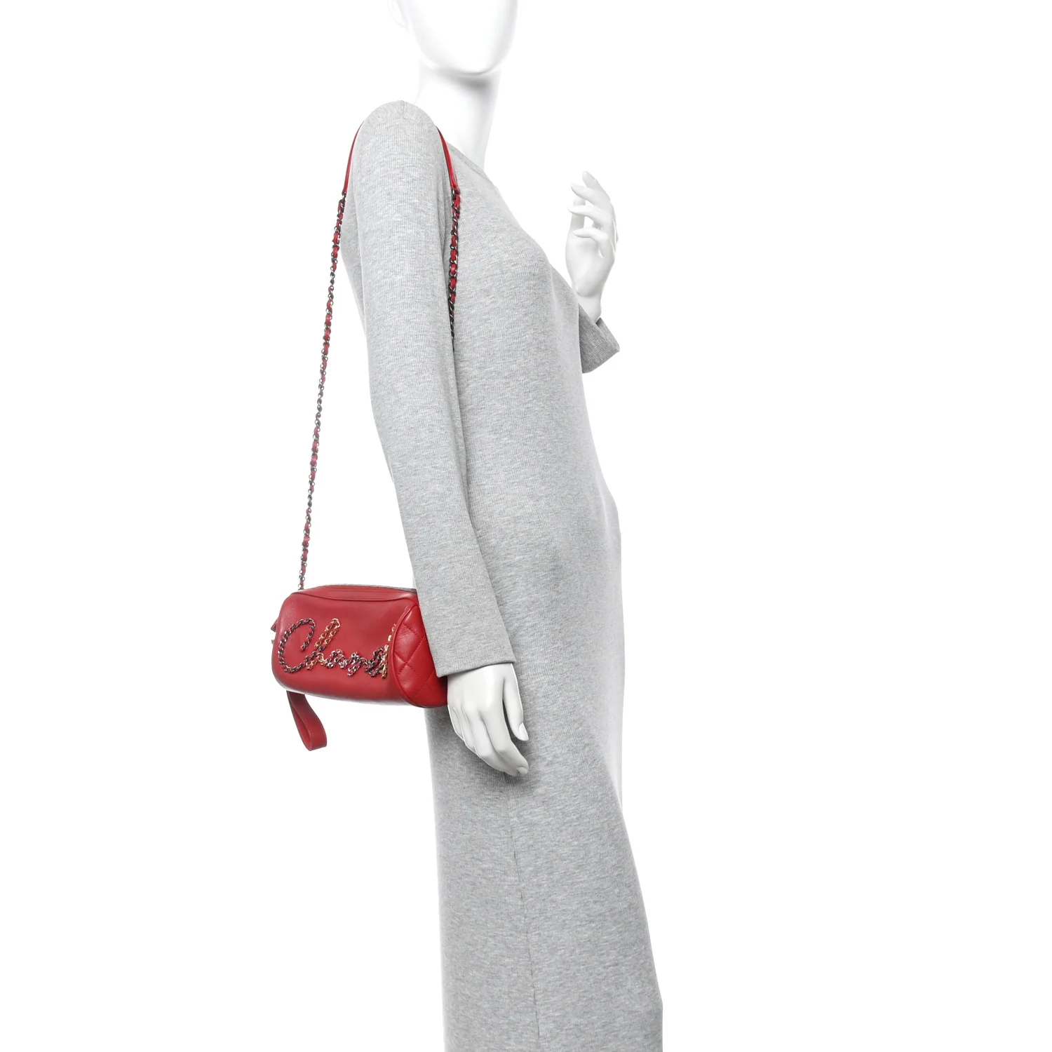 Calfskin Chain 20s Signature Bowling Bag Red