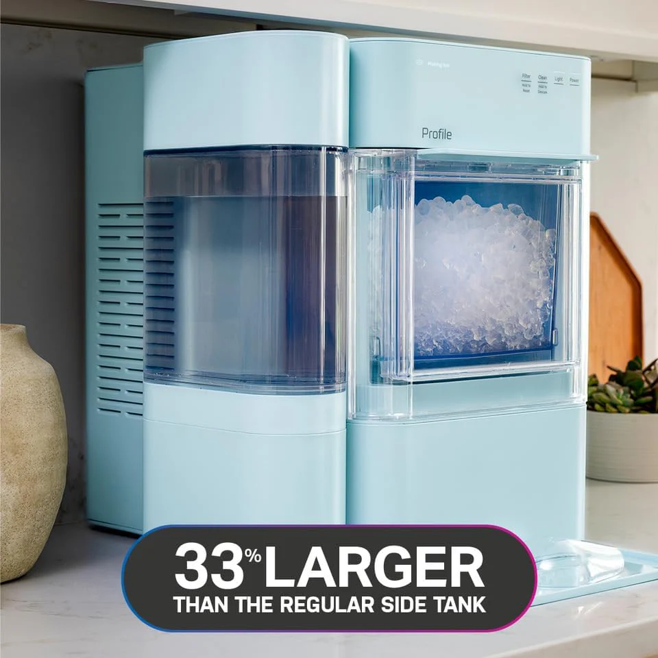 Machine à glaçons GE Profile Opal 2.0 XL avec réservoir de 3,8 litres, glaçons en pépites croquants et faciles à mâcher, pelle incluse, 17 kg en 24 heures, avec Wi-Fi et fonctionnalités intelligentes, en acier inoxydable.