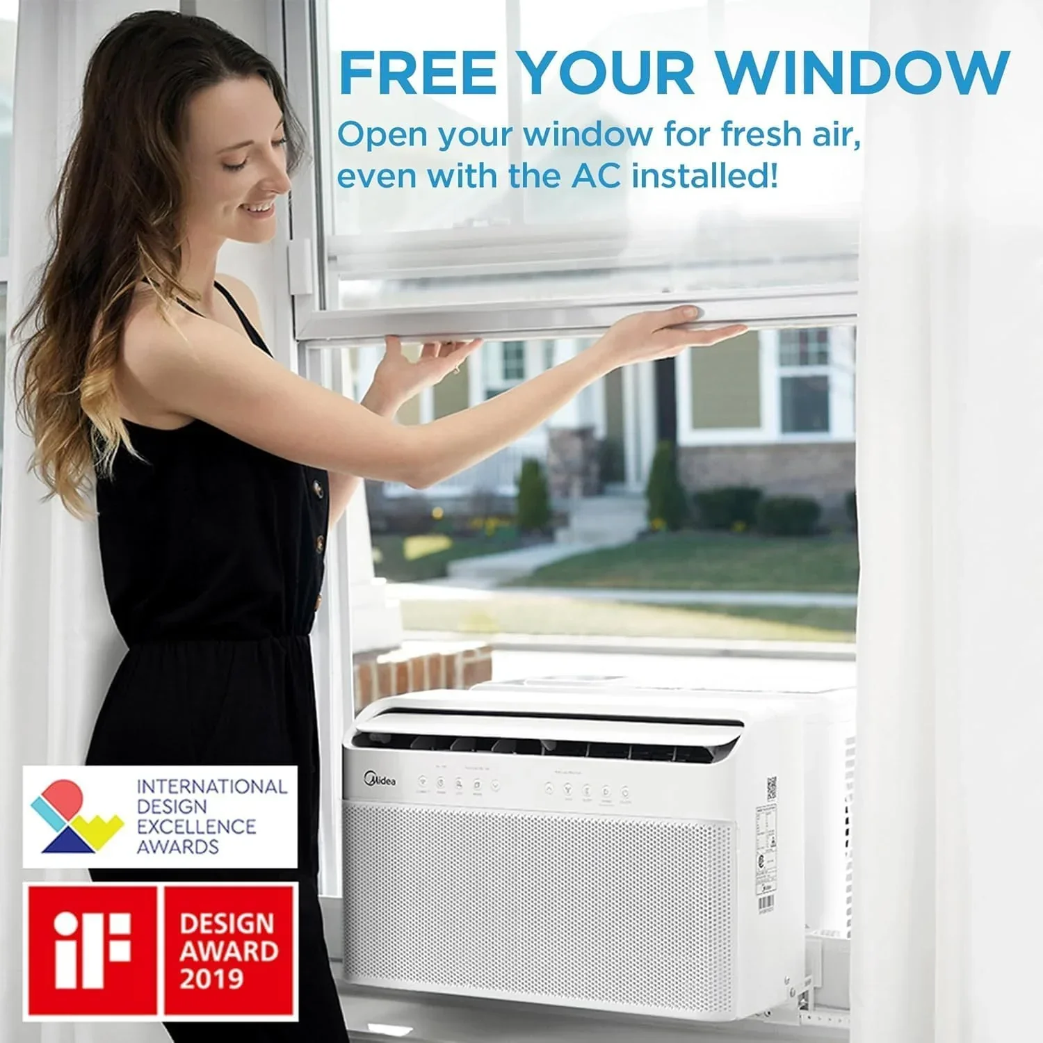 Climatiseur de fenêtre intelligent Midea en forme de U de 12 000 BTU, refroidissant jusqu'à 550 pieds carrés
