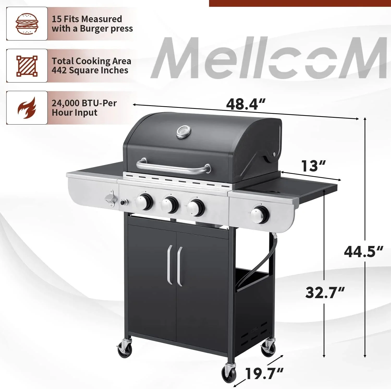 Upgraded 4 Burner Bbq Propane Gas Grill with Cast Iron Grates & Side Stove, 44,000 btu Stainless Steel Burner Barbecue Grill for Patio,…