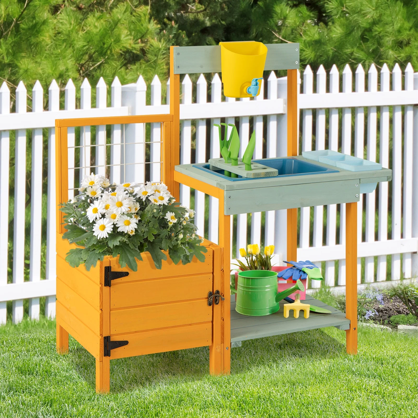 Kids Outdoor Potting Bench with See - Through Window