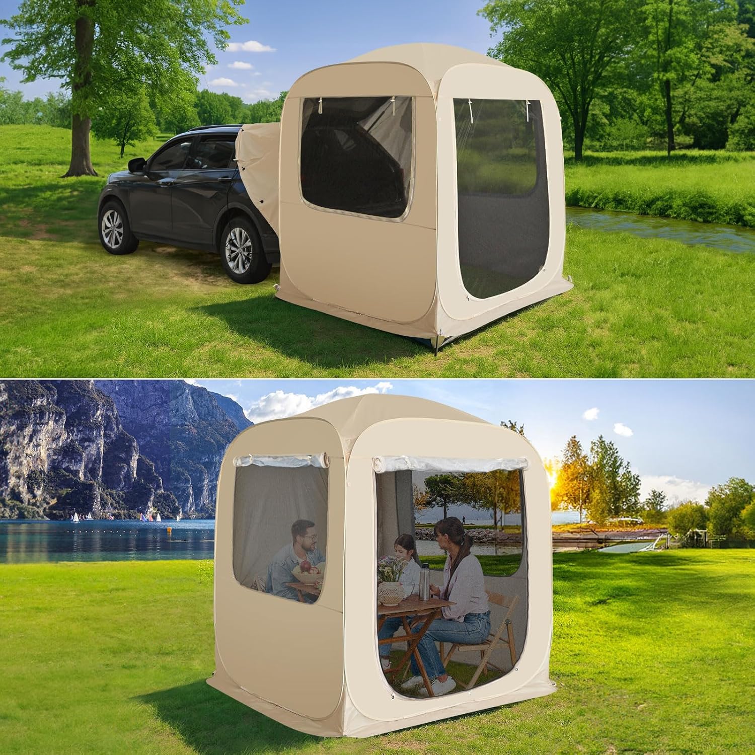Gazebo moustiquaire pouvant accueillir 6, 10 ou 15 personnes. Tente de style igloo avec moustiquaire latérale. Idéal
