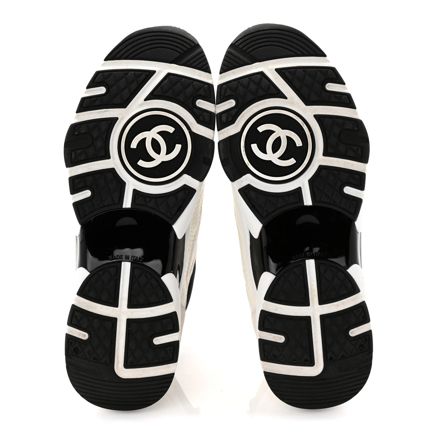 Mesh Suede Calfskin Grained Calfskin Womens CC Sneakers 37.5 White Black