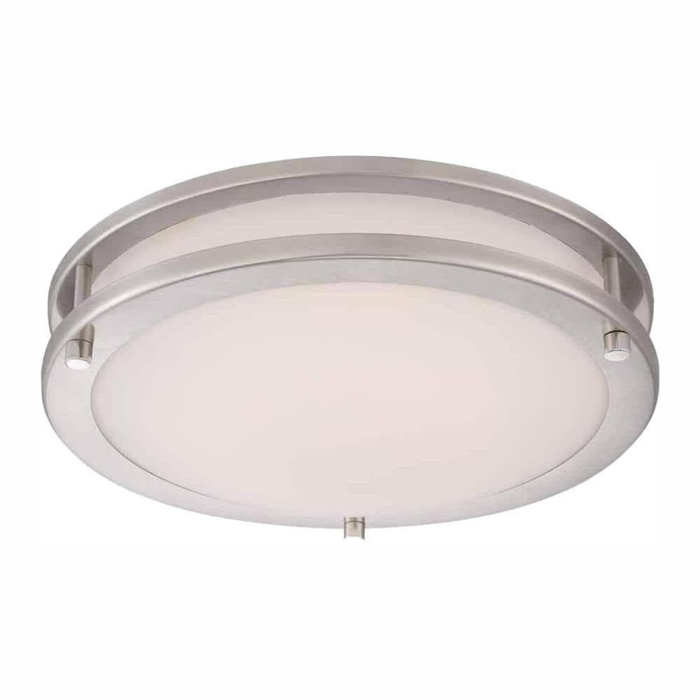 Hampton Bay HB1023C-35 Flaxmere 11.8 in. Brushed Nickel LED Flush Mount Ceiling Light with Frosted White Glass Shade