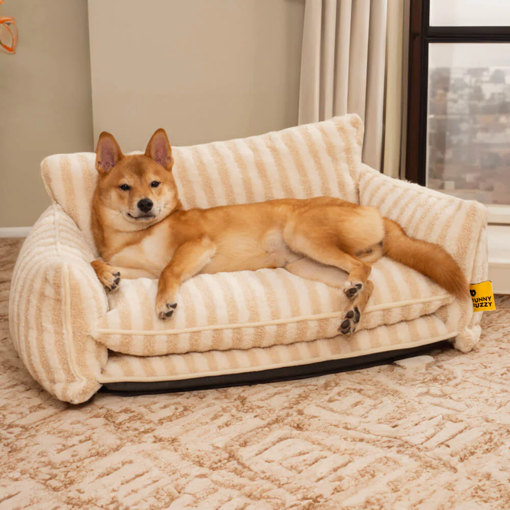 Trendy Striped Faux Lambswool Double Layer Dog & Cat Sofa Bed - Home Office