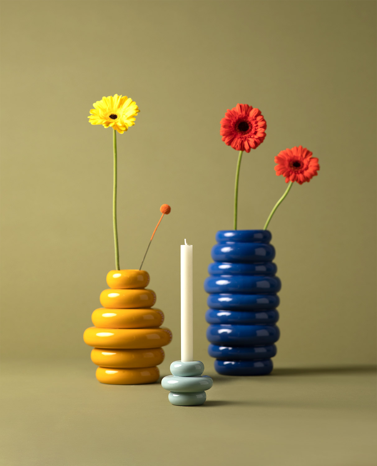 Casy - Set 3 Piezas Jarrón y Candelabro Casy