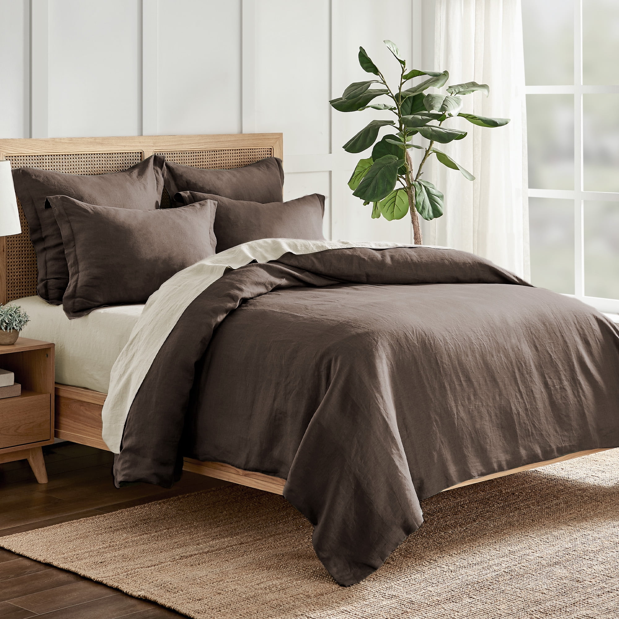 Levtex Home - 100% Linen - Queen Duvet Cover - Washed Linen - Cocoa - Duvet Cover Size (90x94in.)(Full/Queen/Cocoa)