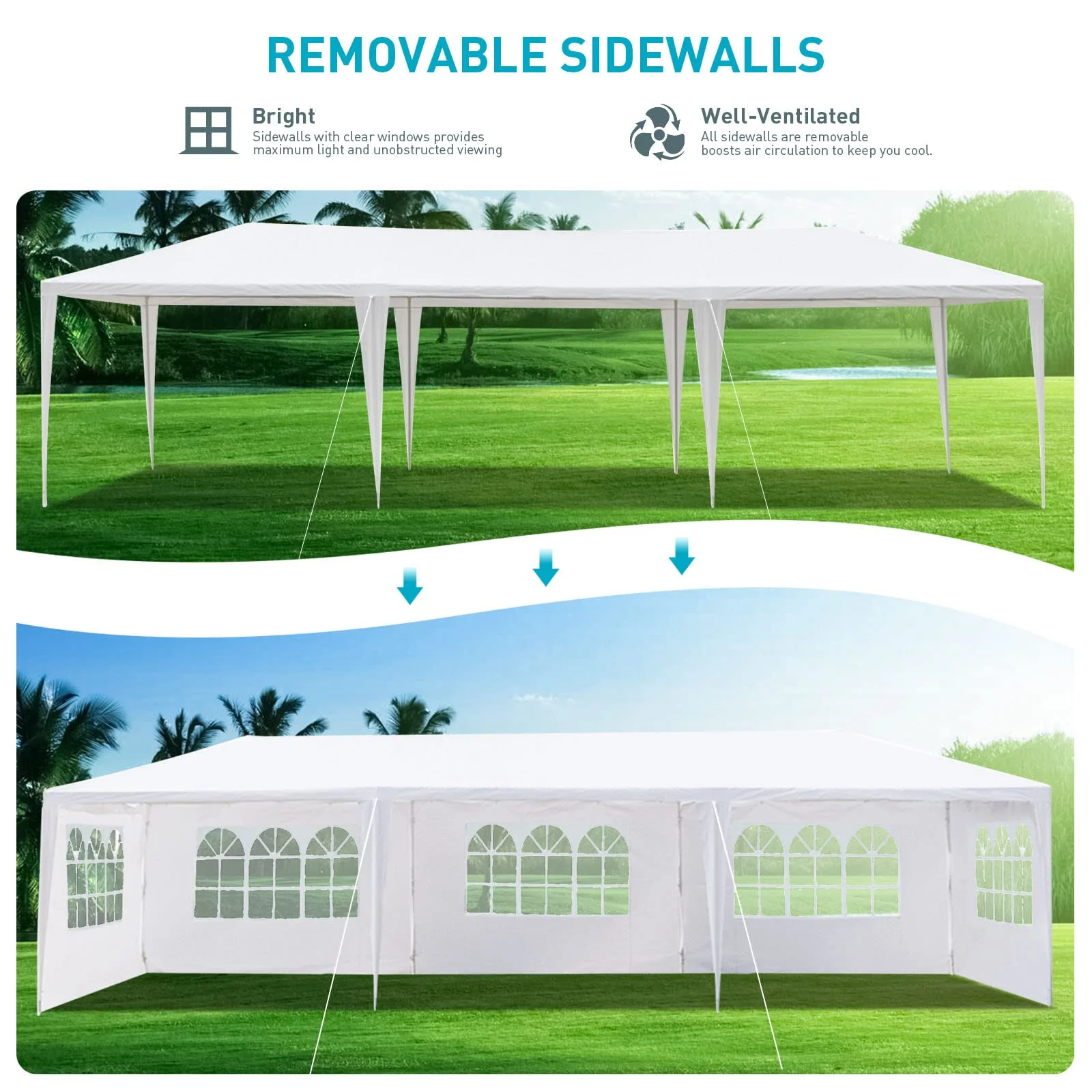 10'x30' Heavy Duty Outside Party Tent, Waterproof Event Tent for Beach Wedding Camping, Durable Outdoor Event Tent for Patio Garden BBQ Shelter, White - Image 8