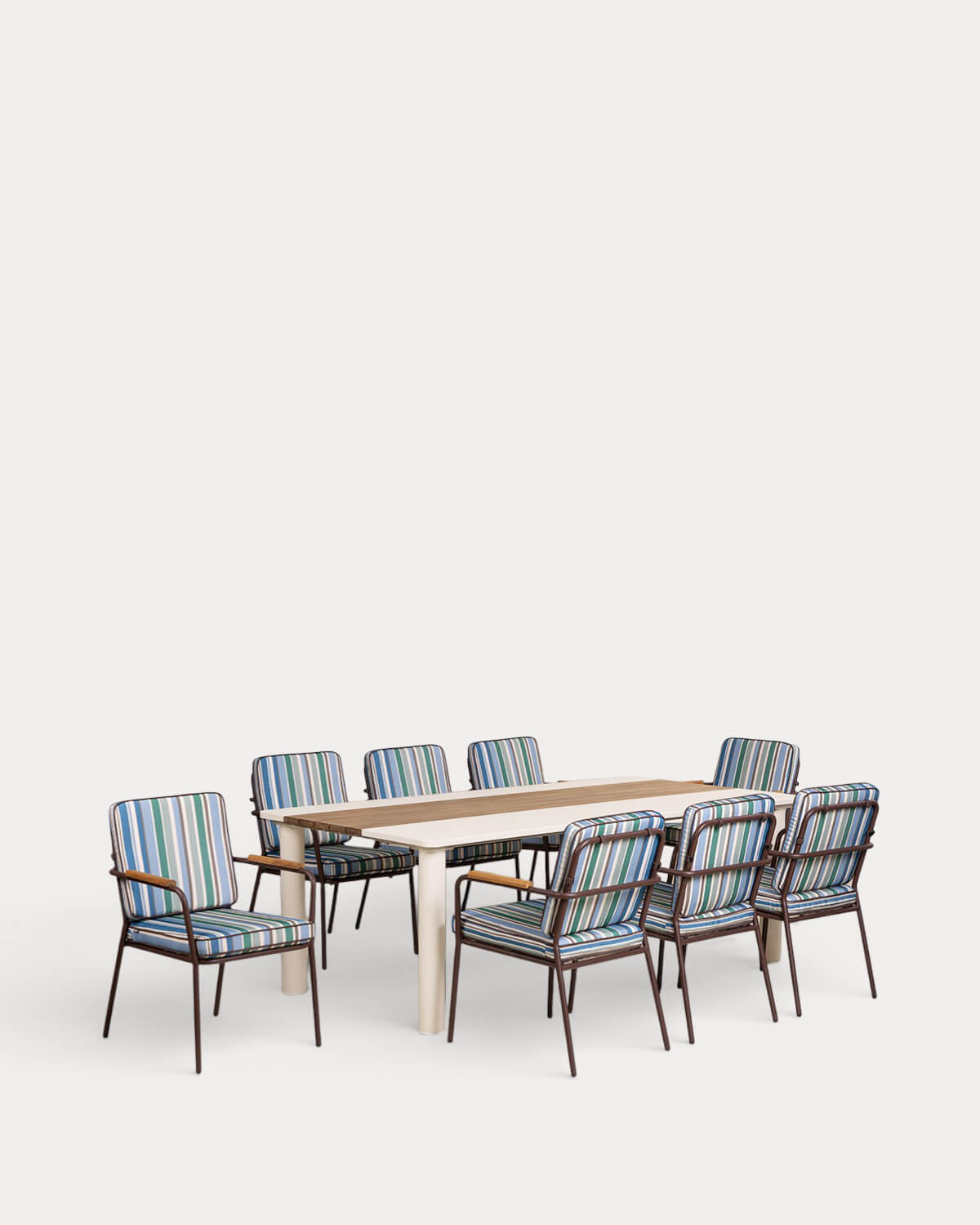 Set Lirae - Edimbra - Set de Mesa Rectangular (220x110 cm) Lirae y 8 Sillas con Reposabrazos Edimbra de Metal y Madera de Exterior
