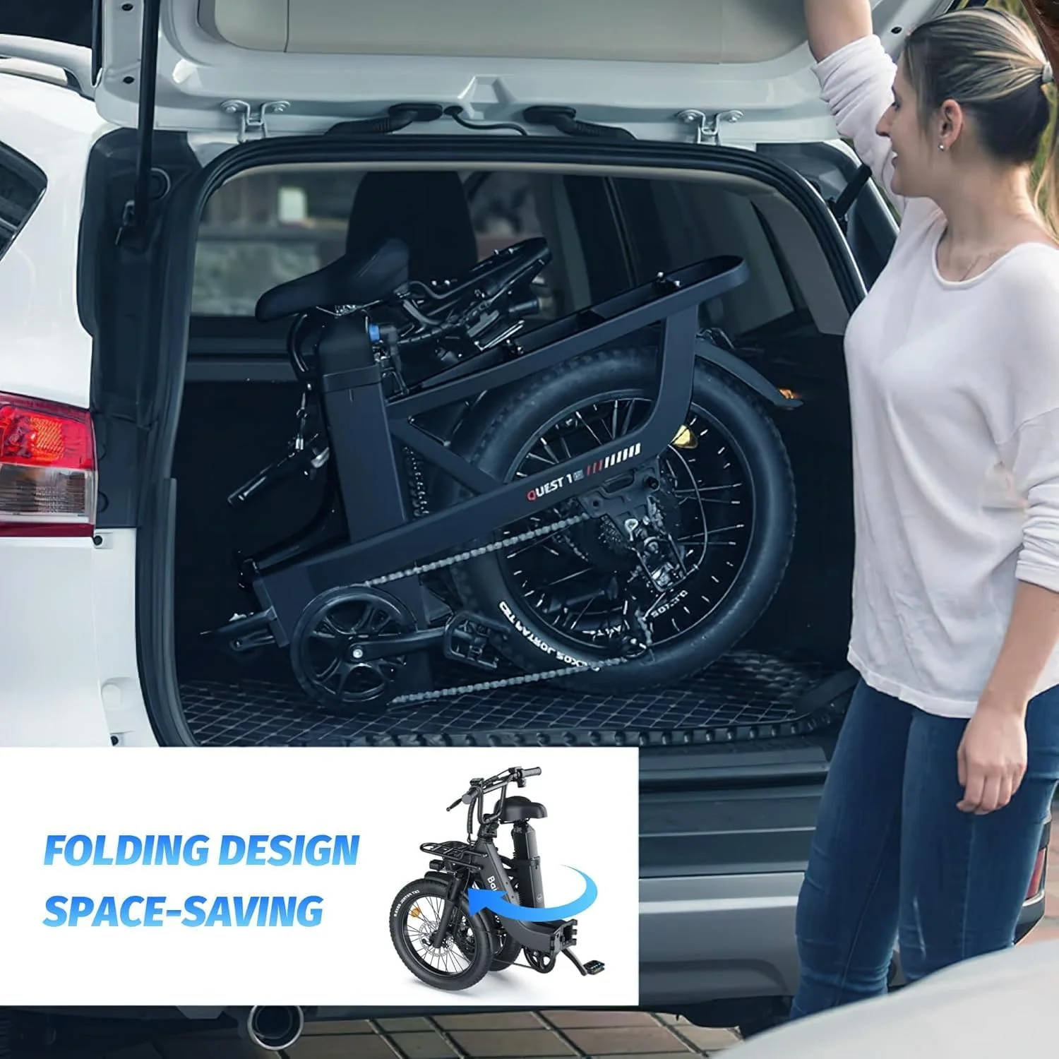 Electric Bike for Adults with 1500W Peak Motor,80Miles Max Range,7 Speed Gear,750WH Detachable Battery,Folding Ebike with 20'' Fat Tire��Full Suspension UL Certificated Bicycle(Black) - Image 5