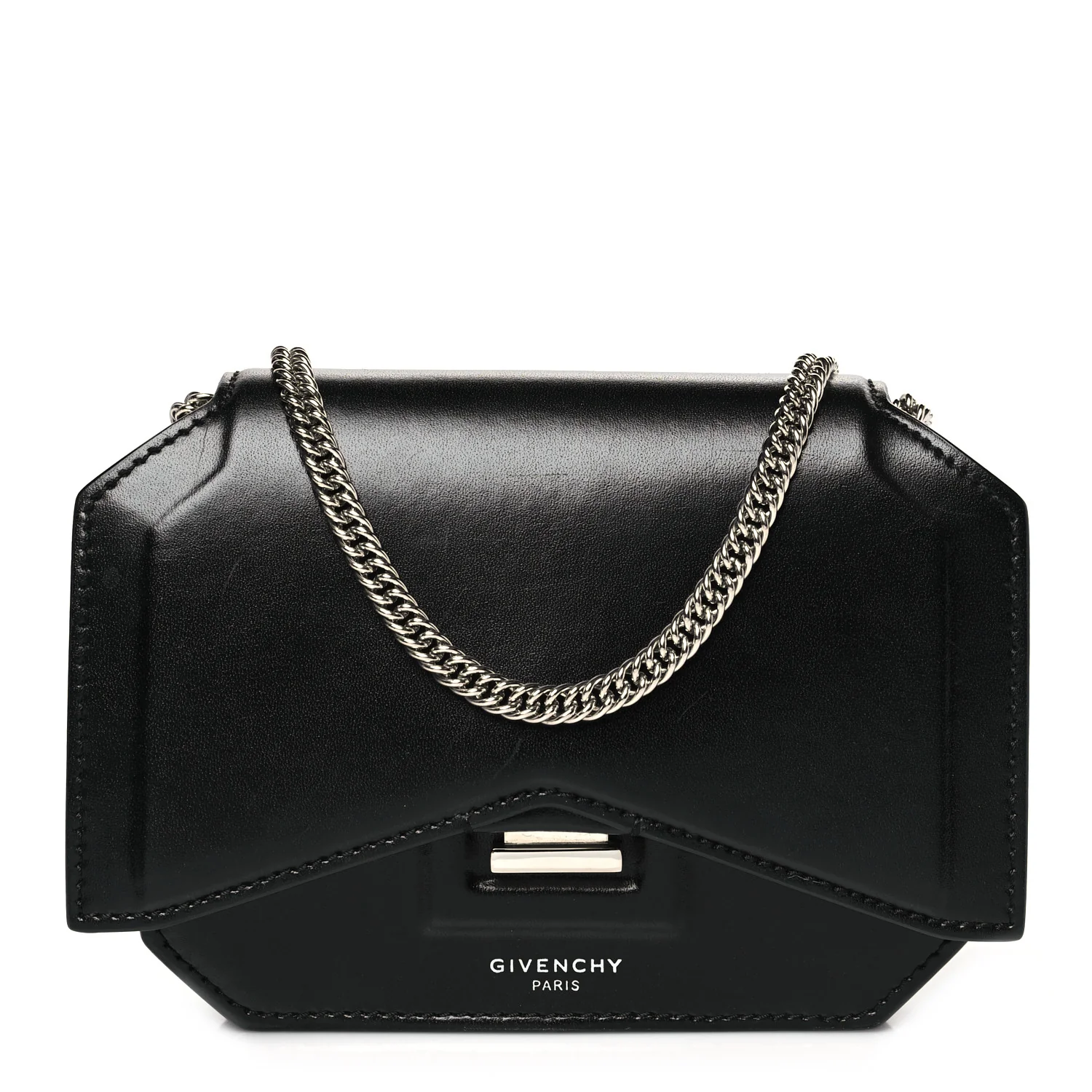 Calfskin Bow Cut Chain Wallet Black