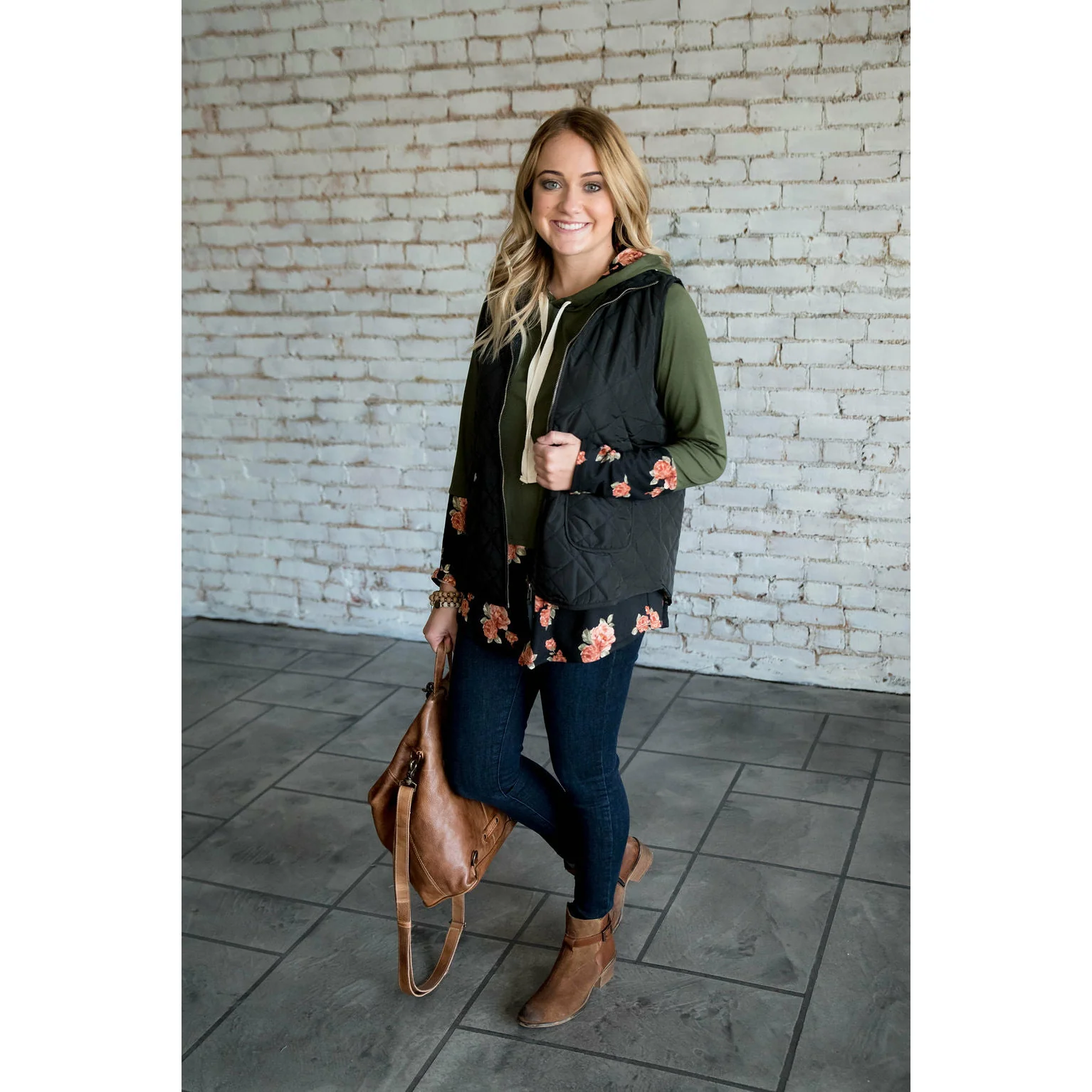 Olive Floral Tipped Hoodie