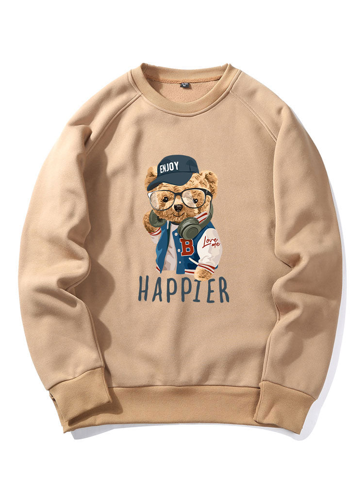 Sweat-shirt à manches raglan imprimé ours, style baseball