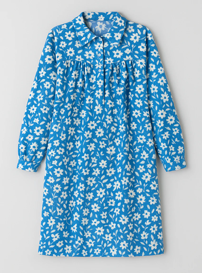 Chemise de nuit femme imprimés fleuris en coton floral bleu