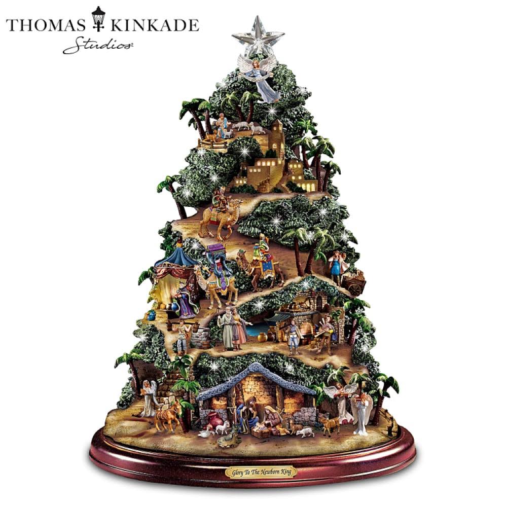 Thomas Kinkade Illuminated Nativity Tabletop Tree: Glory to The Newborn King