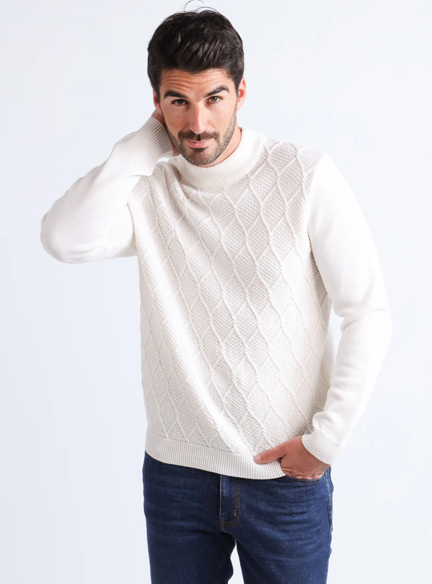 Pull homme en laine mérinos blanc naturel