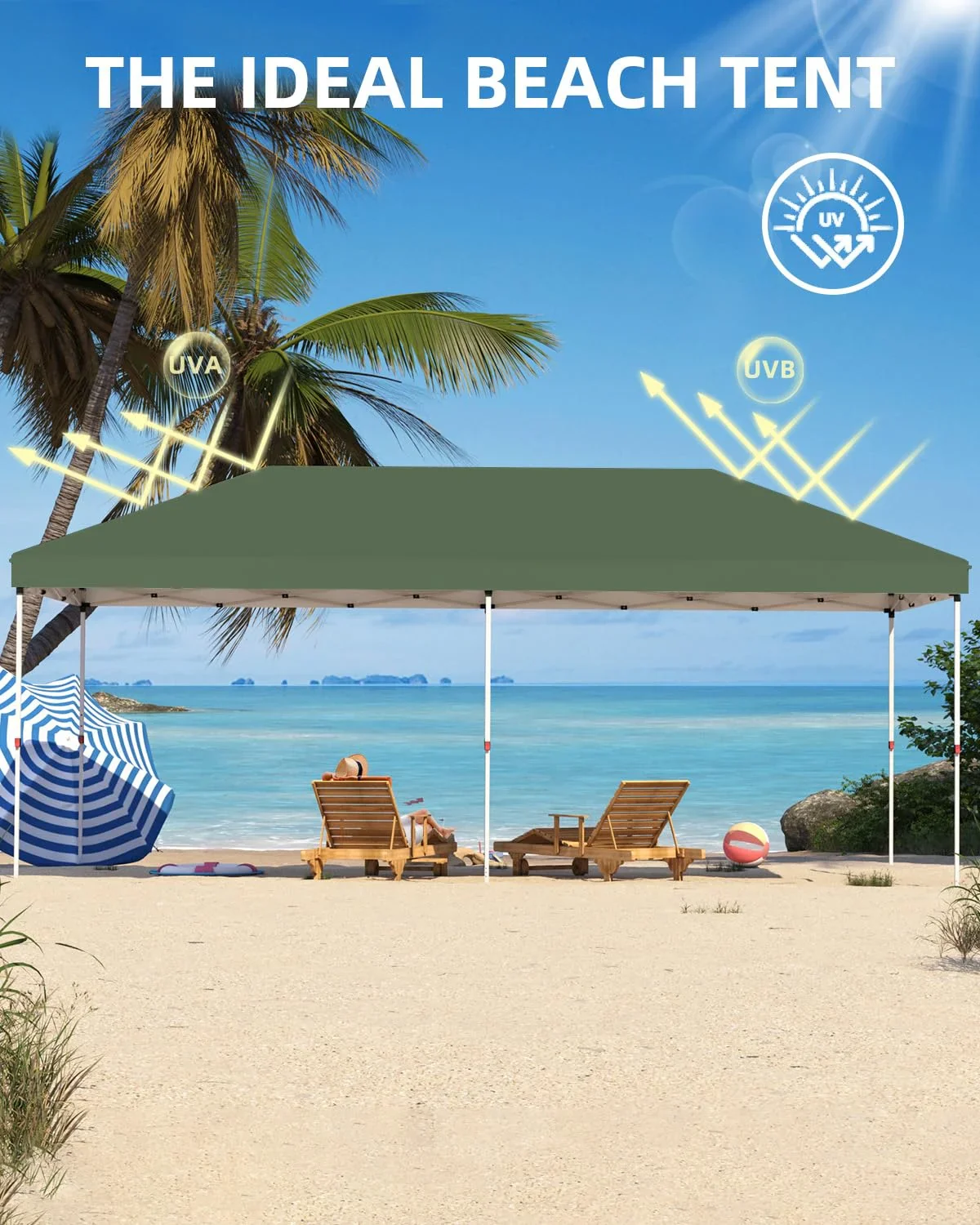 Riedhoff 10x20 ft Pop-up Canopy with Roller Bag & 6 Sandbags for Garden,Sports,Beach,Party,Green