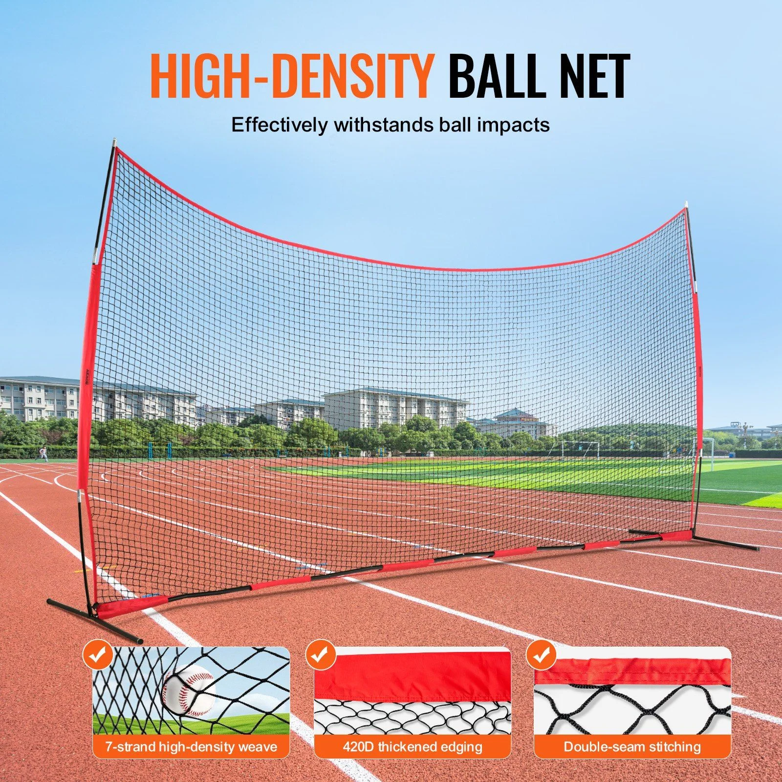 Sports Barrier Net 20x10 ft Portable Backstop for Baseball, Softball, Soccer, Lacrosse Hockey High-Density Safety Screen with Carry Bag Easy Setup for Backyard Training - Image 3