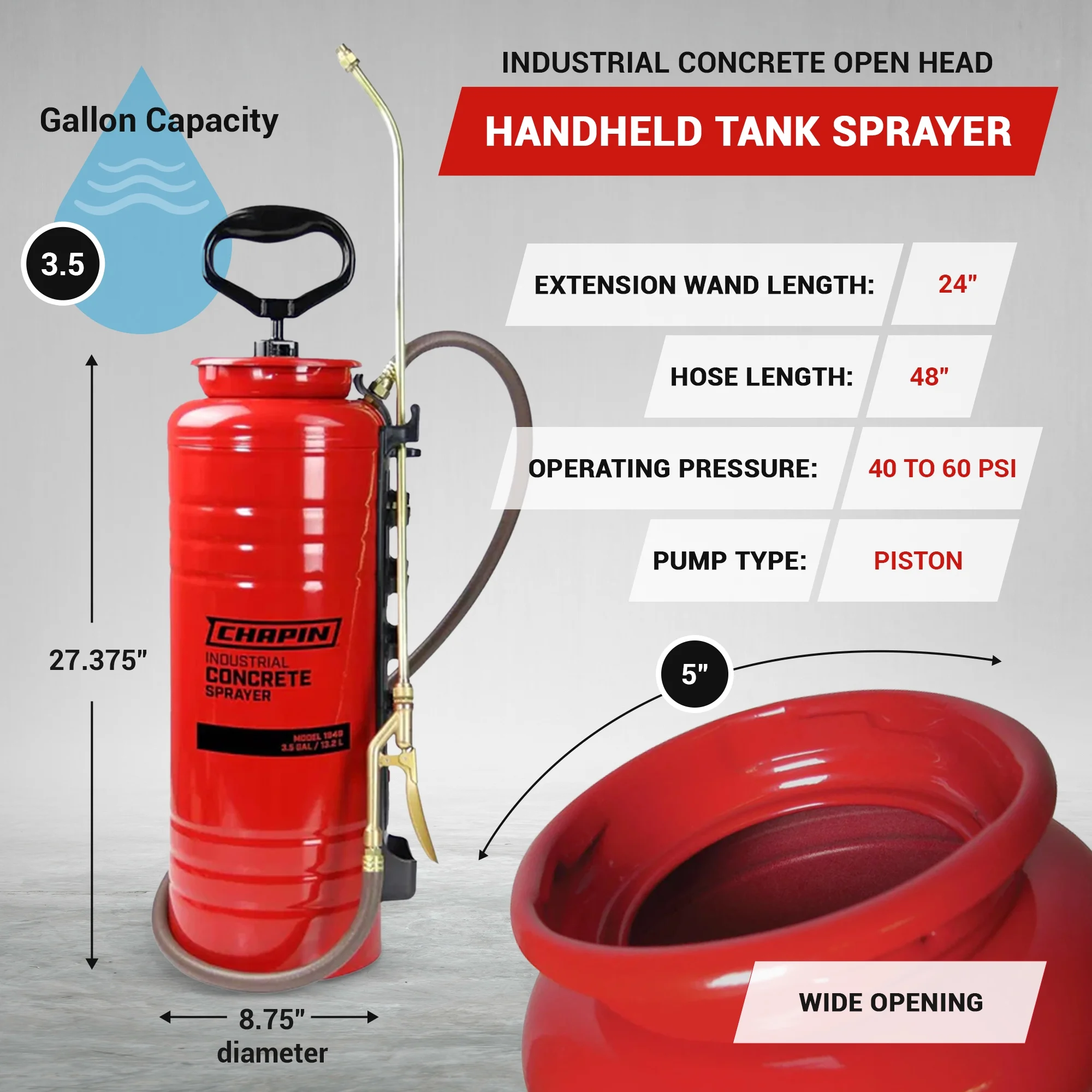 Chapin 1949 3.5 Gallon Tri - Poxy Industrial Concrete Open Head Tank Sprayer