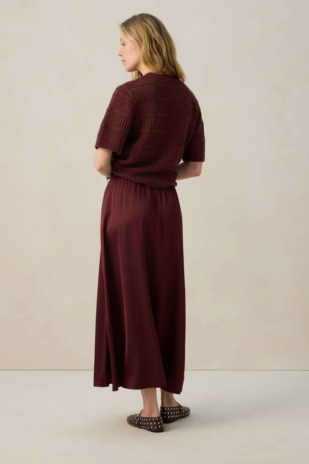 Donkerrode maxi rok met split