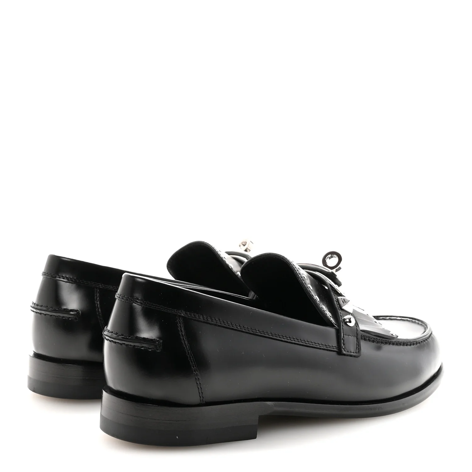 Glazed Calfskin Medor Studded Fringe Womens Destin Loafer 35 Black