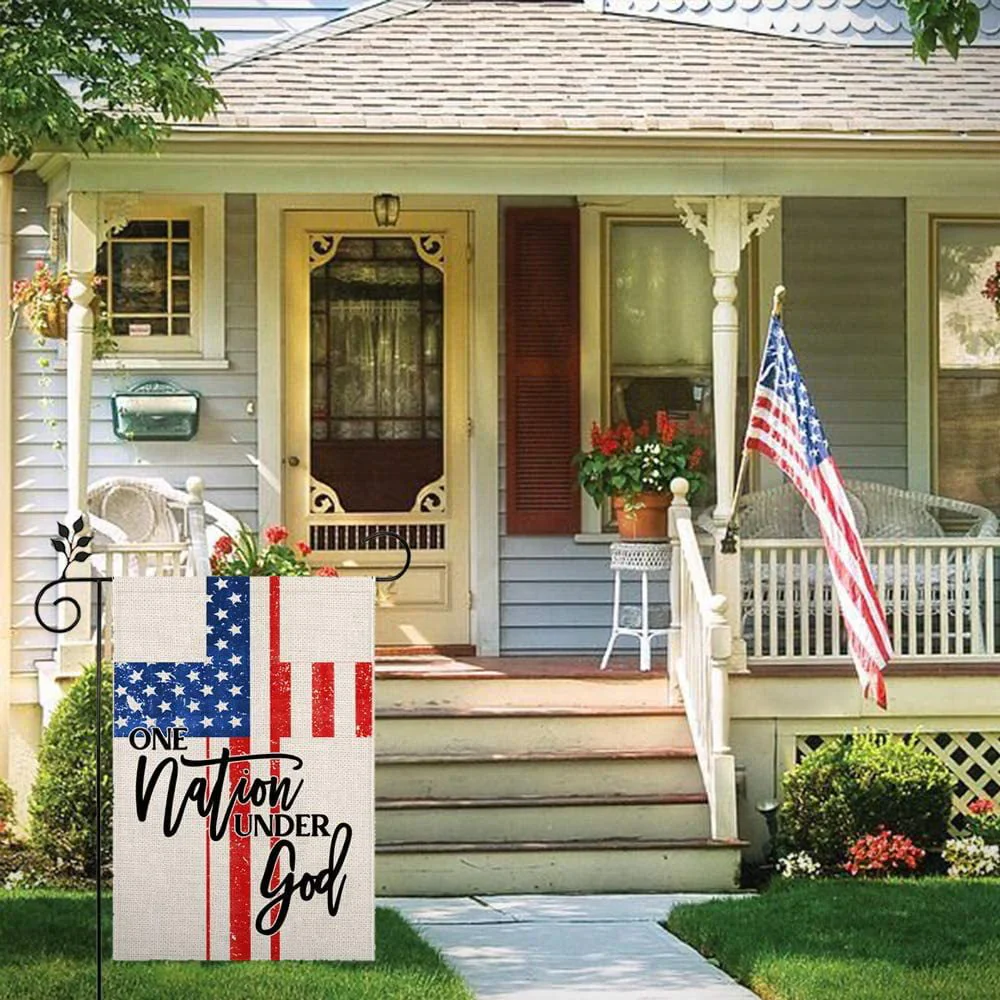 4th of July Independence Day Memorial Day Flags Patriotic One Nation Under God Welcome Garden Flag Double Sided American Veteran Soldier Yard Outdoor Decor 12×18 Inch