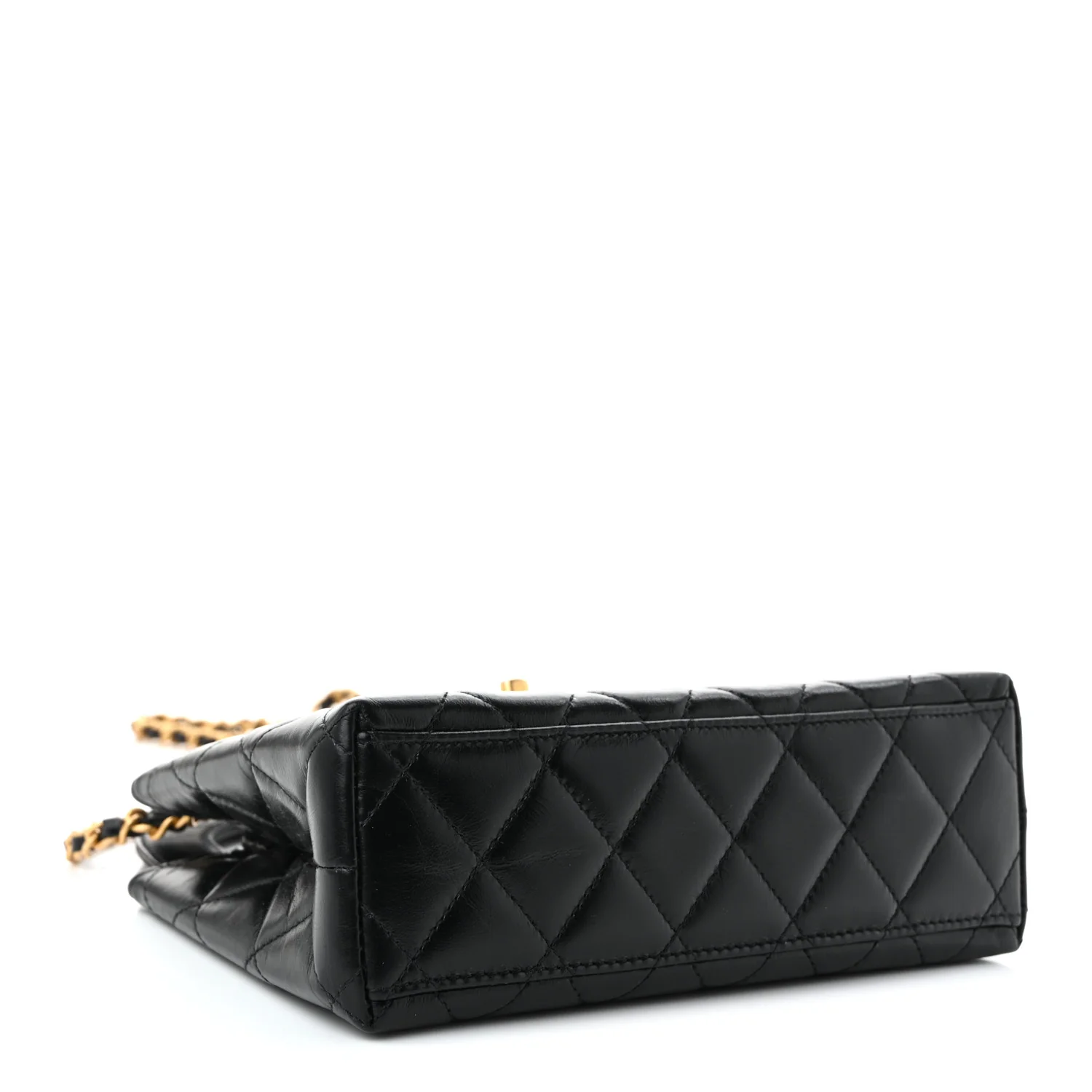 Shiny Aged Calfskin Quilted Nano Kelly Shopper Black
