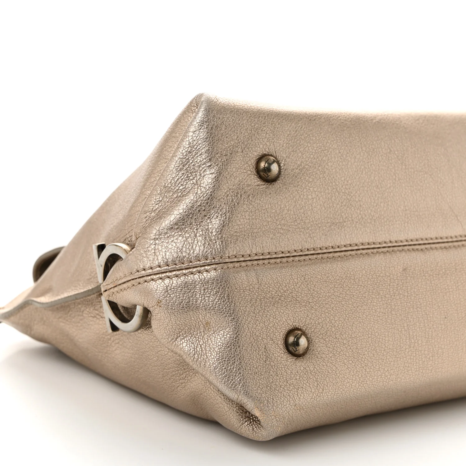 Metallic Grained Calfskin Medium Sofia Satchel Gold