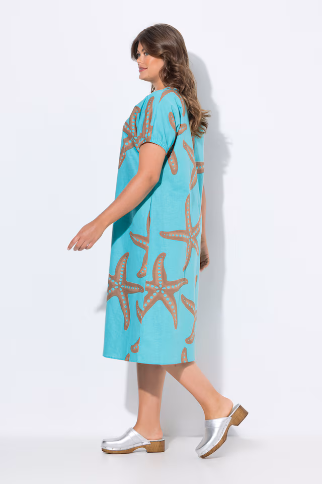 Half-sleeve crew neck linen dress