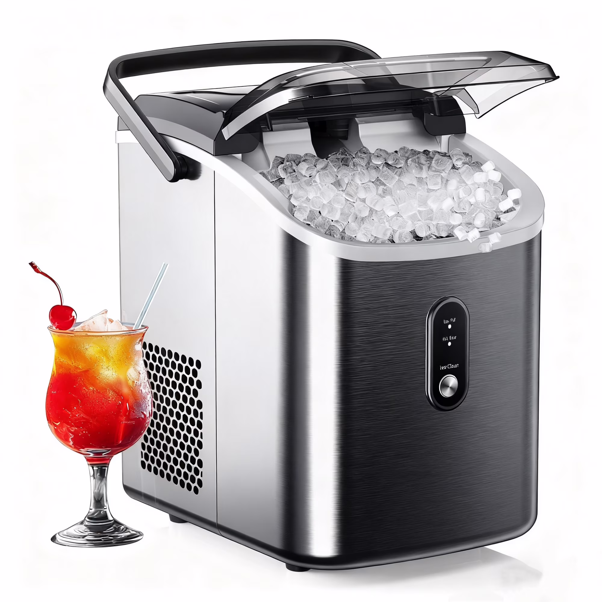 Nugget Ice Maker Countertop with Handle, Ready in 6 Mins, 34.5 lbs Per Day, Removable Top Cover, Auto-Cleaning, Black(Black) - Image 3