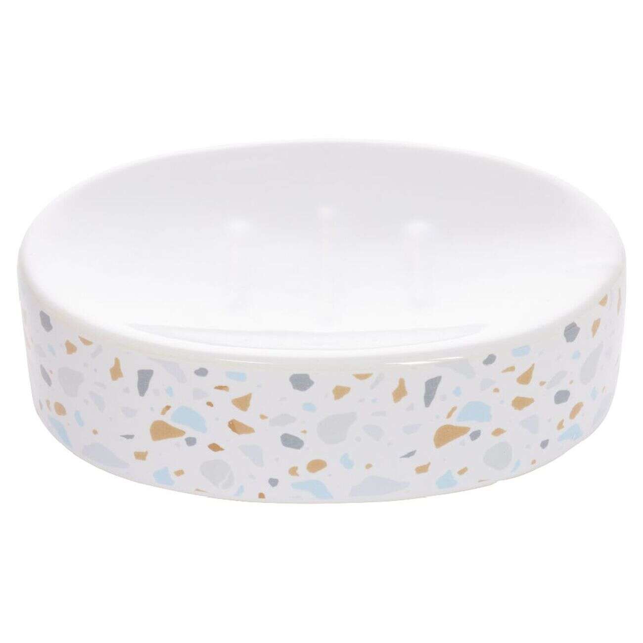 Porte-savon céramique motif terrazzo blanc et bleu 13x8,5xH3cm