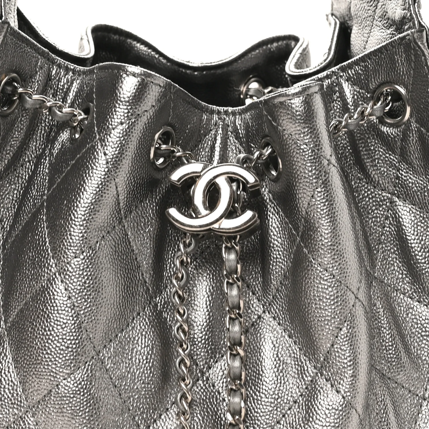Metallic Caviar Quilted Small Chanel 25 Handbag Silver