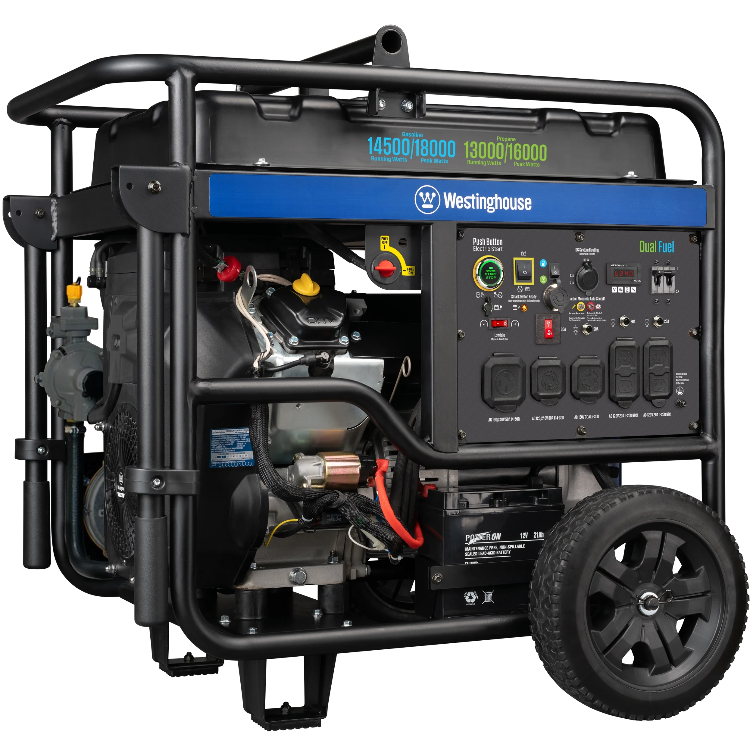 18000 Peak Watt Dual Fuel Home Backup Portable Generator, Remote Electric Start, Transfer Switch Ready, Gas Propane Powered, CO Sensor - Image 2