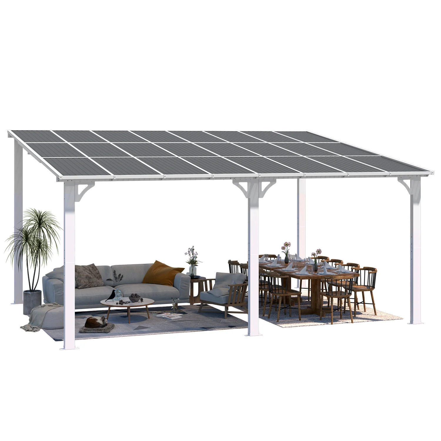 AECOJOY 16'x12' Wall Mounted Gazebos Pergola, White