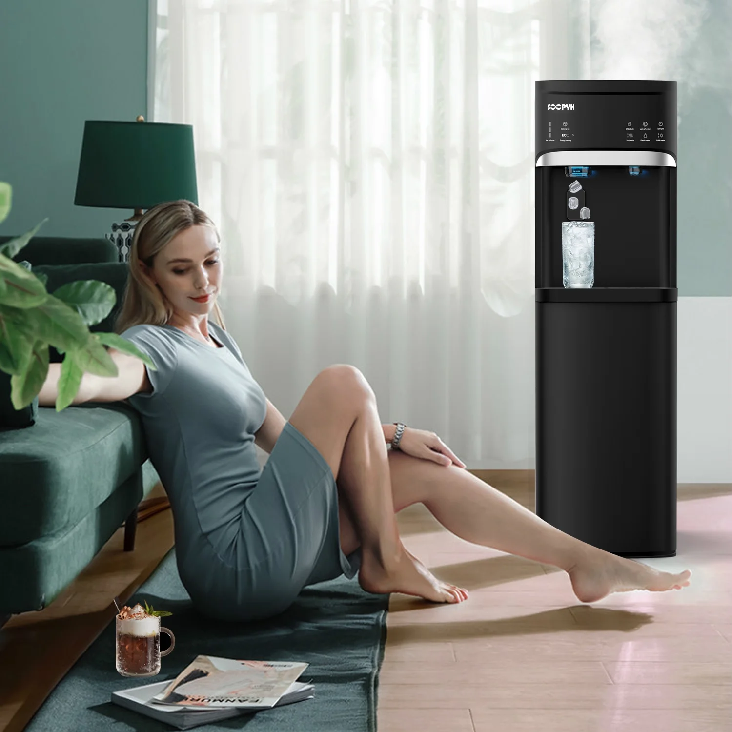 3 in 1 Hot and Cold Water Dispenser with Ice Maker Bottom Load for 3 or 5 Gallon Bottle 22lbs Daily Capacity Bullet-Shaped Ice, Black(Black) - Image 9