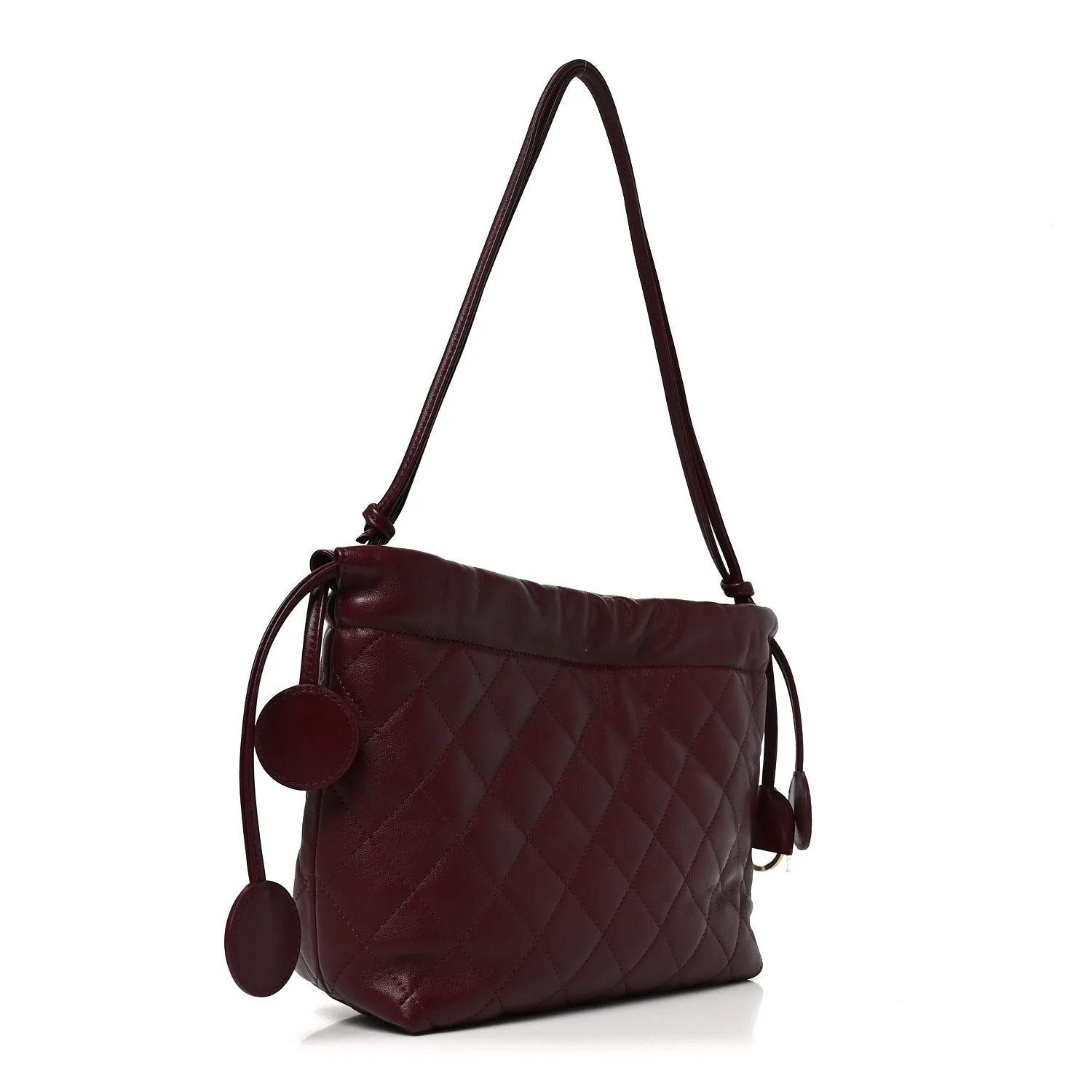 Shiny Calfskin Quilted Clutch With Strap Dark Burgundy