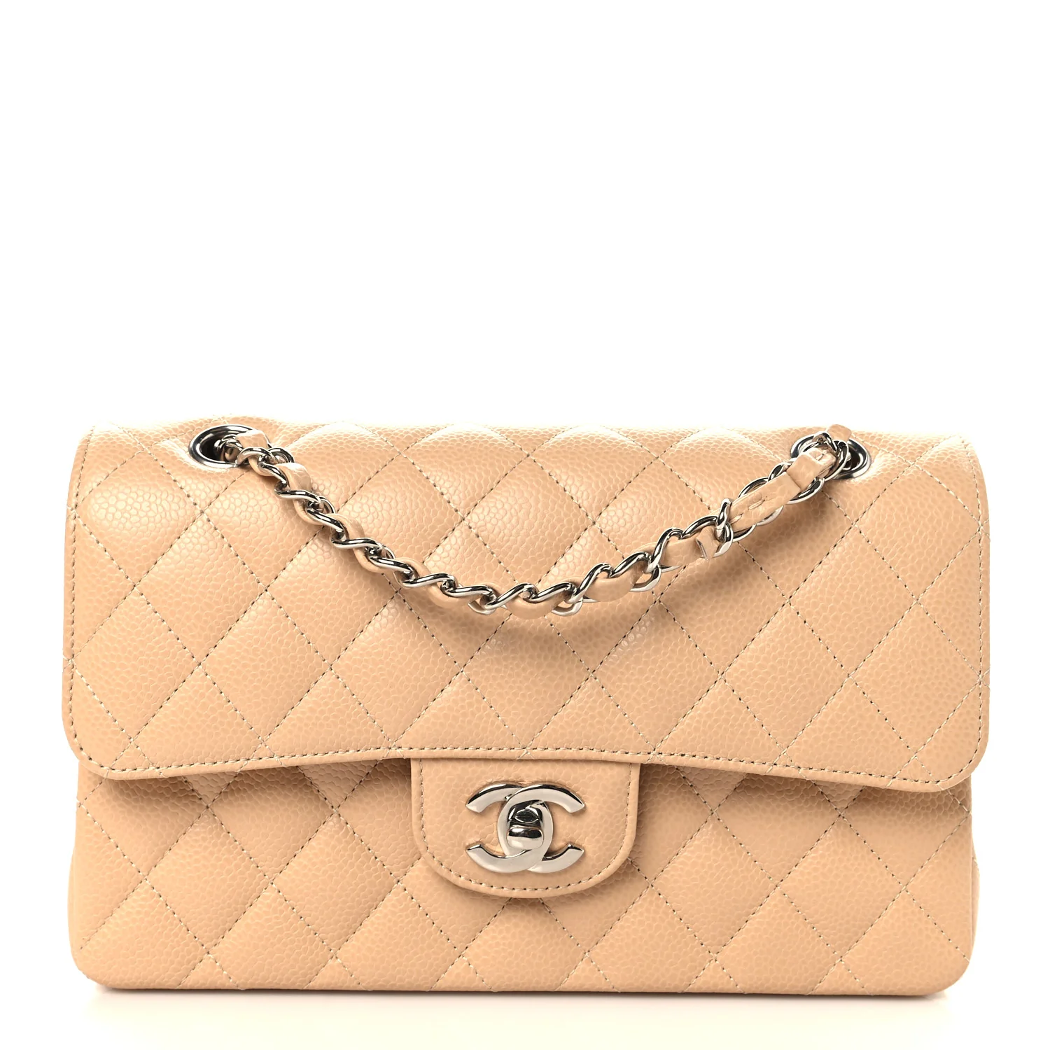 Caviar Quilted Small Double Flap Beige