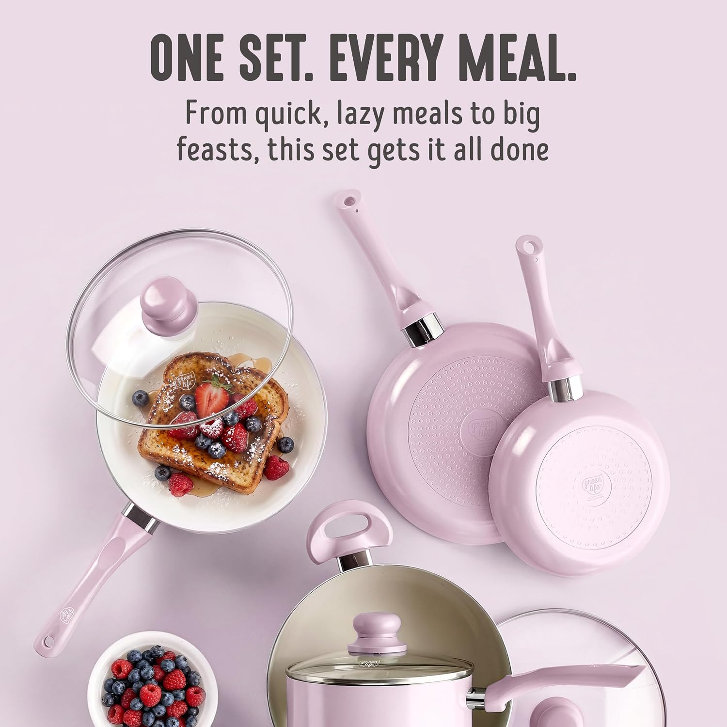 GreenLife 16pc Ceramic Nonstick Pots & Pans Cookware Set, Blush Pink