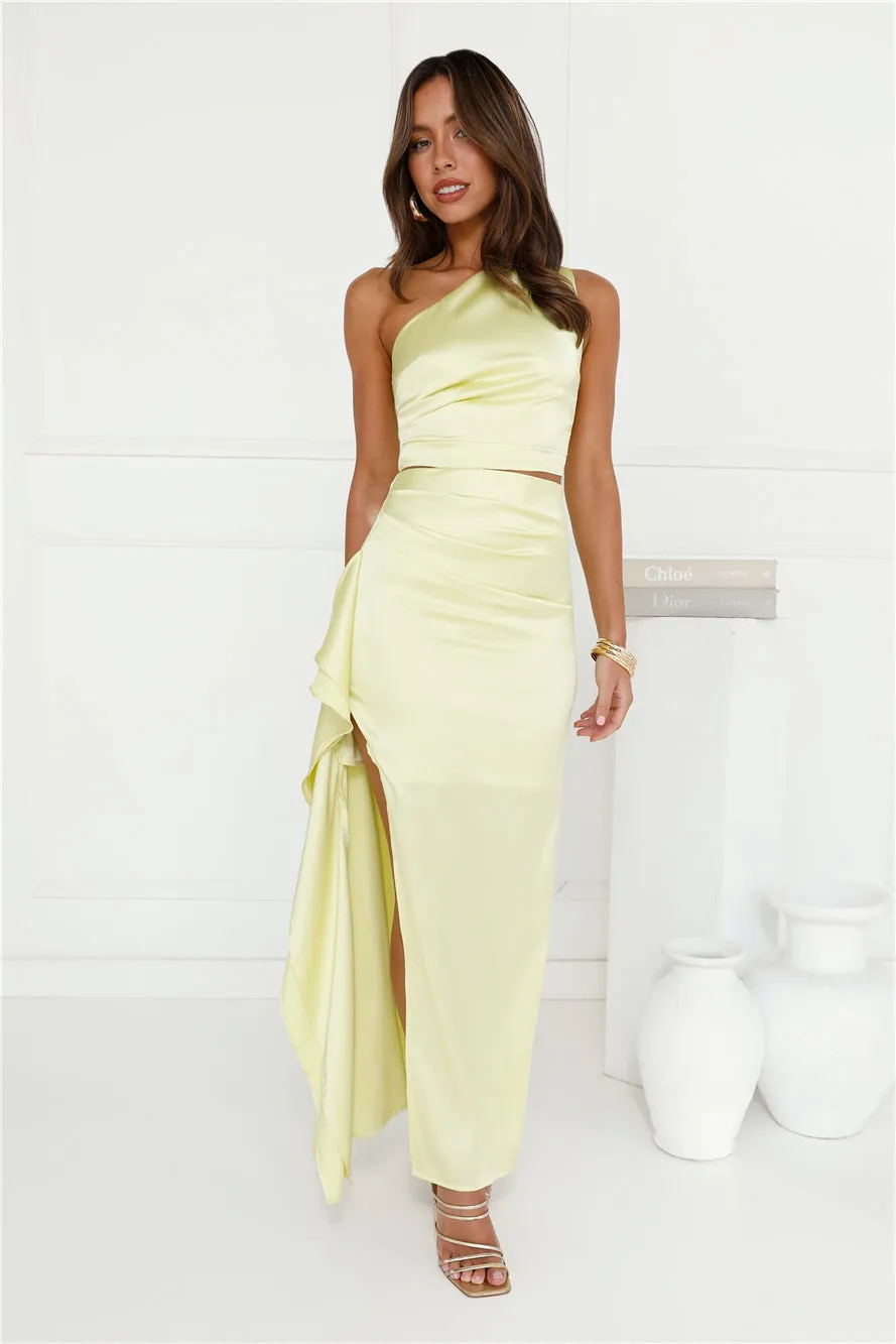 Beauty In The Spotlight Satin One Shoulder Crop Top Lime